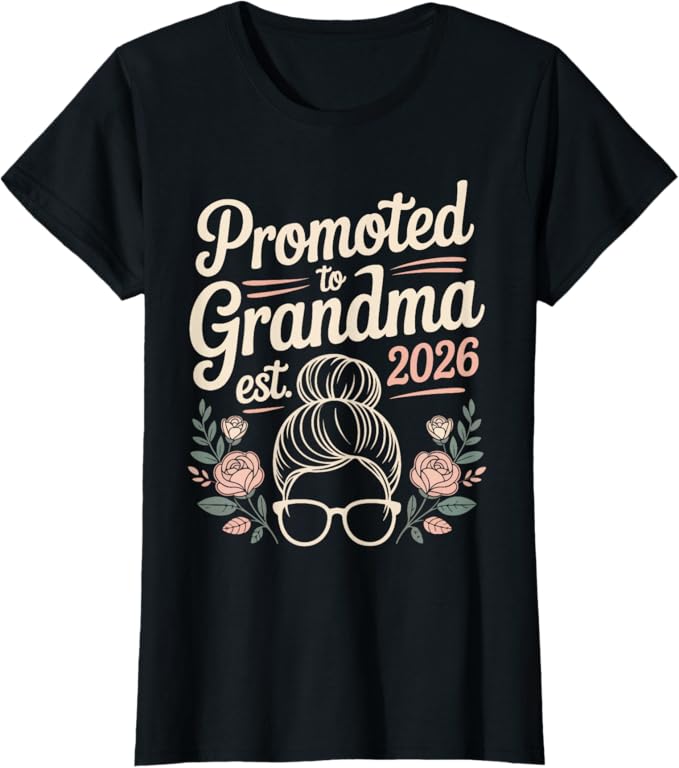 Promoted to Grandma Est 2026 Floral Retro Line Art Design T-Shirt