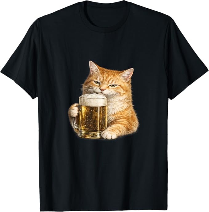 Funny Orange Cat Holding Beer Humor Party Design T-Shirt