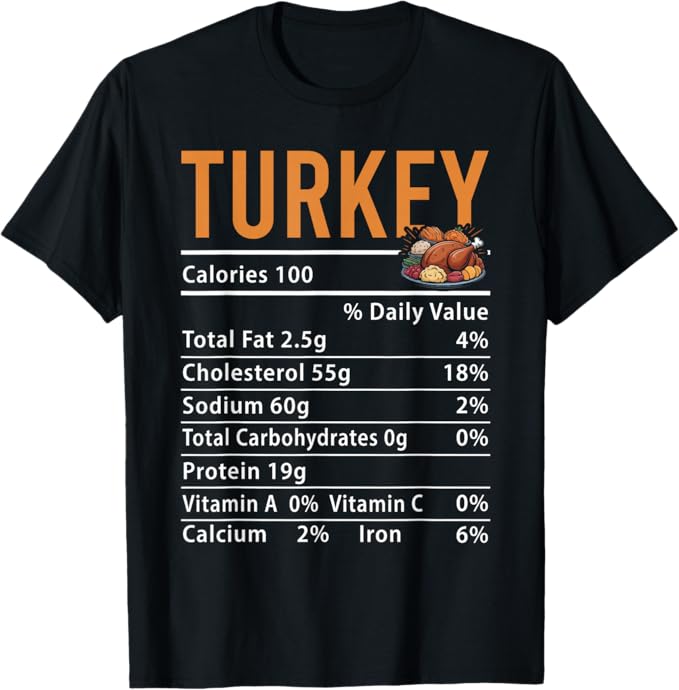 Turkey Nutrition Facts Funny Thanksgiving Food Design T-Shirt