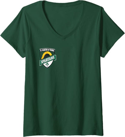 Women's St Martin of Tours Spartans Shield Emblem Design V-Neck T-Shirt