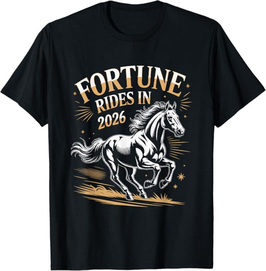 Fortune Rides in 2026 Year of The Horse Vintage Art T-Shirt
