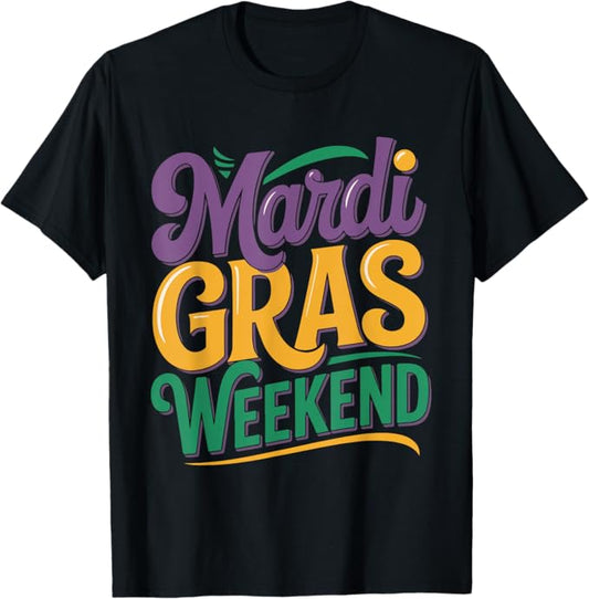 Mardi Gras Weekend Typography Design in Purple T-Shirt