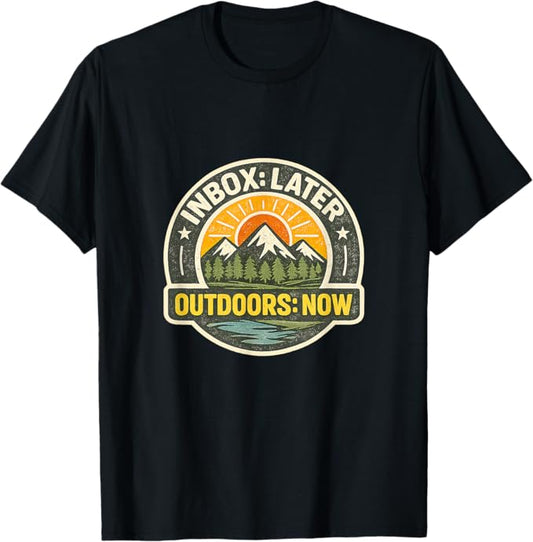 Inbox Later Outdoors Now Vintage Adventure Design T-Shirt