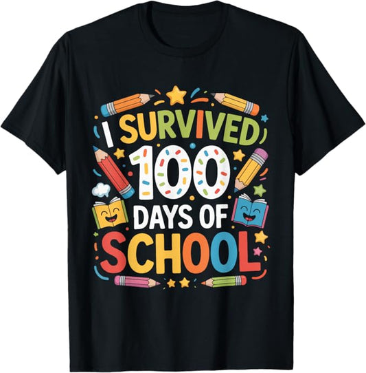 I Survived 100 Days of School Colorful Fun Classroom Design T-Shirt
