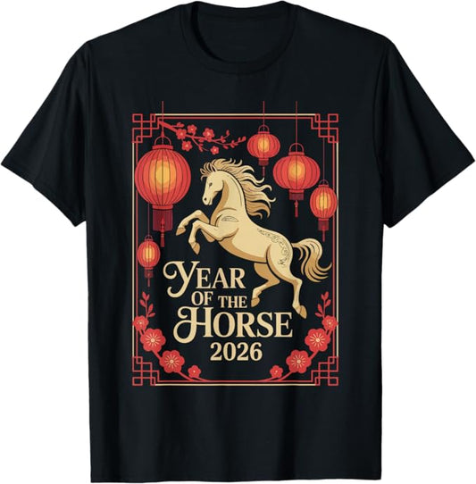 Year of The Horse 2026 Lunar Lantern Floral Art Design T-Shirt