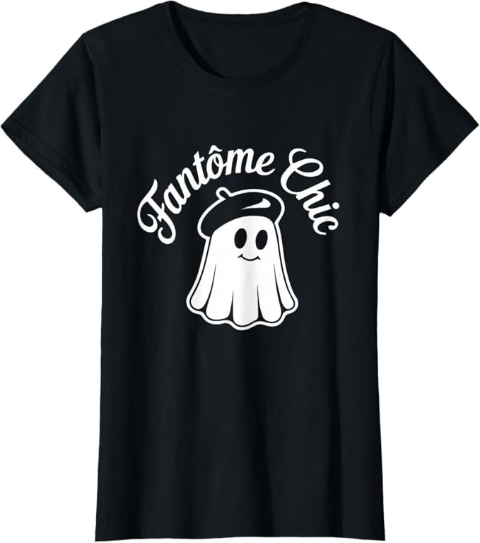 Fantôme Chic Cute French Ghost Halloween Beret Design T-Shirt