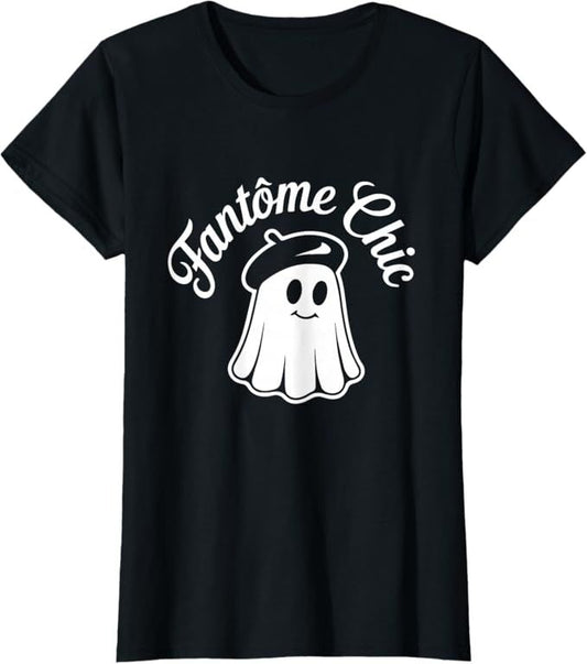 Fantôme Chic Cute French Ghost Halloween Beret Design T-Shirt