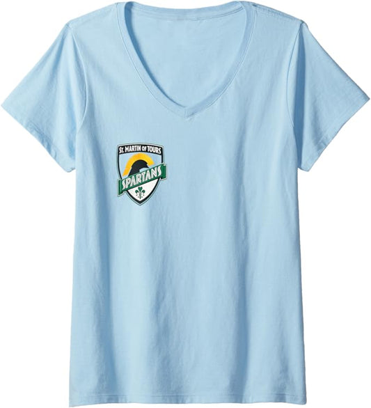Women's St Martin of Tours Spartans Shield Emblem Design V-Neck T-Shirt