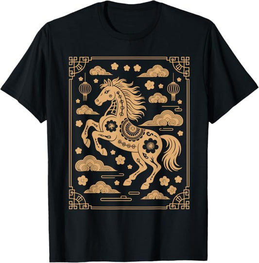 Floral Lunar Horse Vintage Decorative Motif Art Design T-Shirt