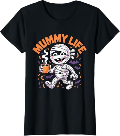 Mummy Life Halloween Coffee Lover Funny Spooky Cute Design T-Shirt