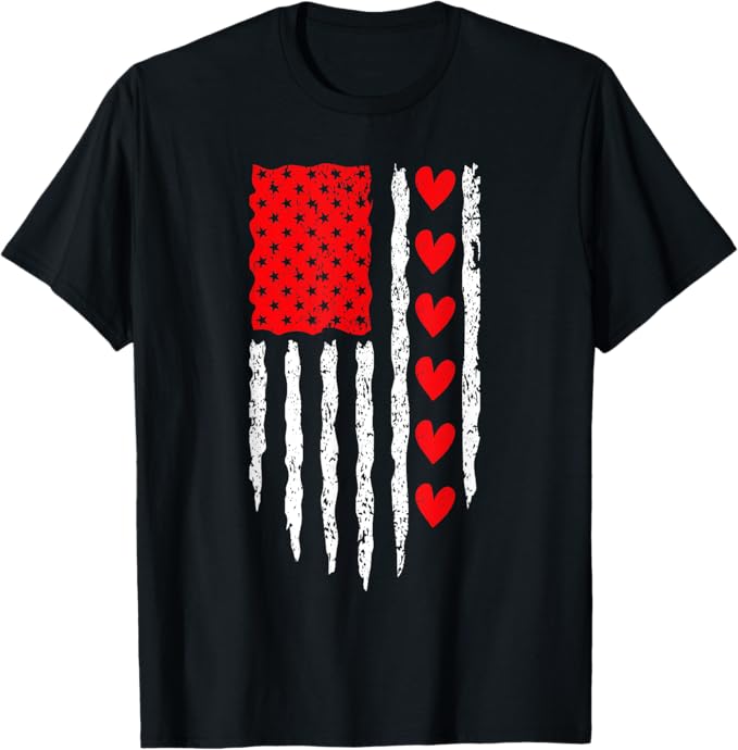 Valentine's Day American Flag Men Women T-Shirt